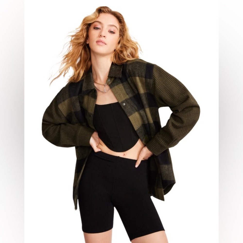 Steve Madden Sophia Plaid Flannel Button-Up‎ Shirt Jacket Shacket Small - Picture 2 of 4